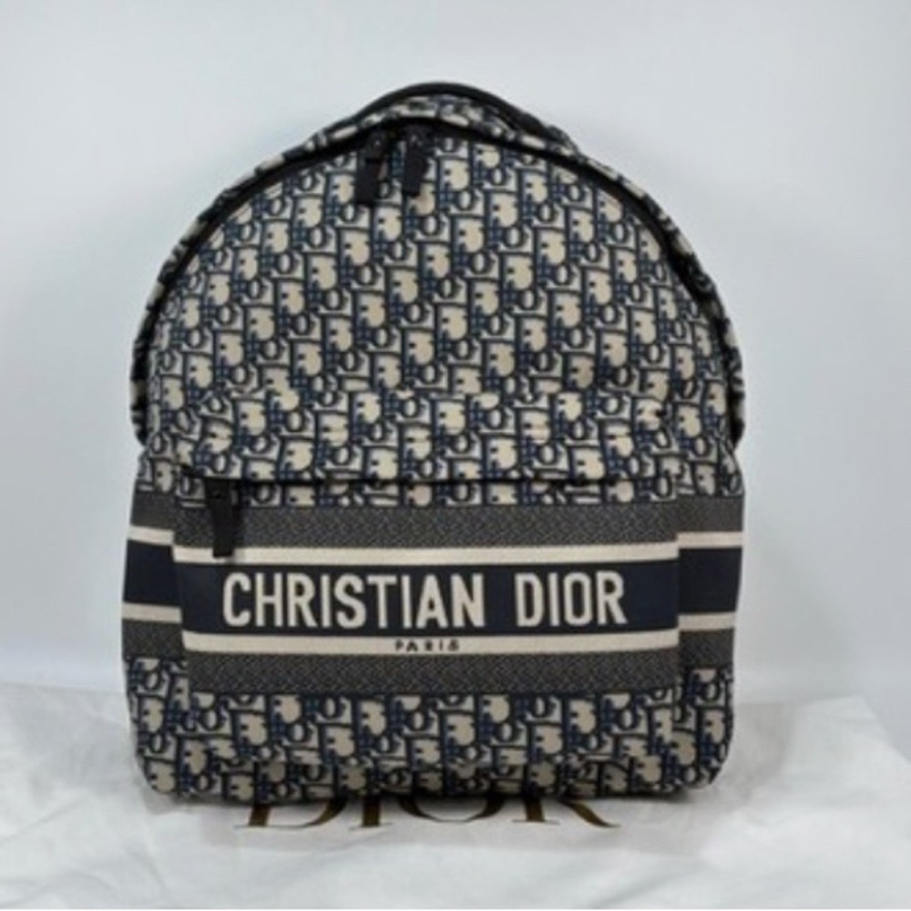 Fashion Navy And Cream Canvas Monogram And Italian Leather Mini  Backpack
